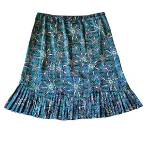 100% Silk Marc Jacobs Teal Pink Nautical Knee Length Skirt Ruffle Quiet Luxury